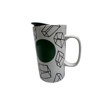 2014 Starbucks Travel Mug Ceramic Coffee Black Cubes Cup‎ RARE 16 oz Tumbler